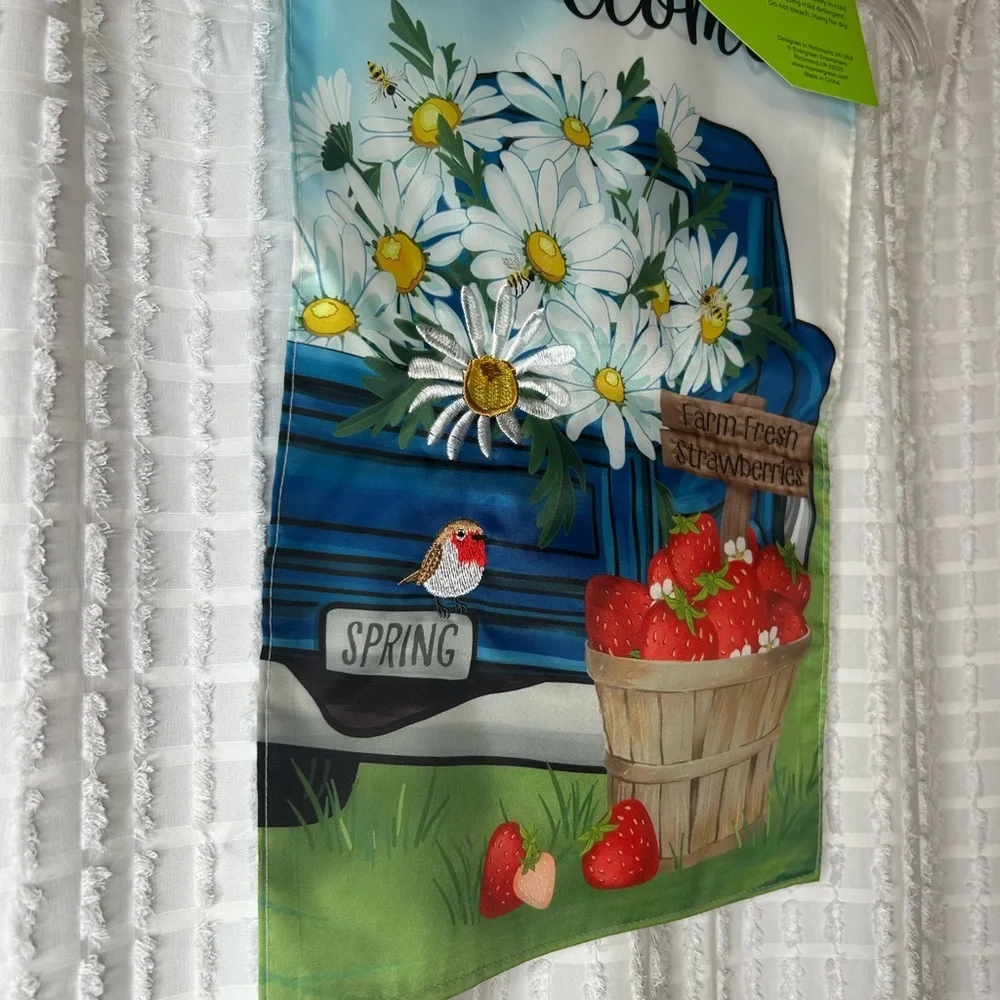 Welcome Garden Flag with Blue‎ Truck and Daisies
